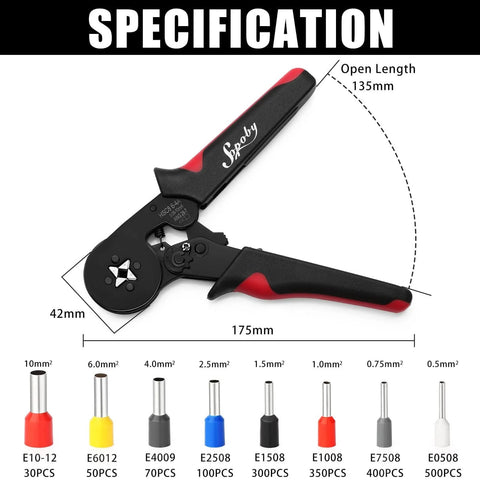 Ferrule Crimping Tool Kit With Self Adjusting Ratchet Plier For AWG 28-7 0.08-10mm2 Range, 1800 Ferrules Included, Wire Ends Terminals