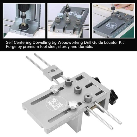 Three In One Dowel Jig Kit with Self Centering Dowel Jig, Drill Locator and Adjustable Drill, built from premium tool steel