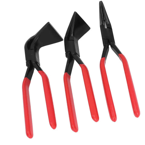 Metal Pliers Set For Bending Sheet Metal With Three Interchangeable Jaws Straight 45 Degree And 90 Degree High Carbon Steel Hand Seamer 2.36 Inch Working Width Pro Grade with red handles