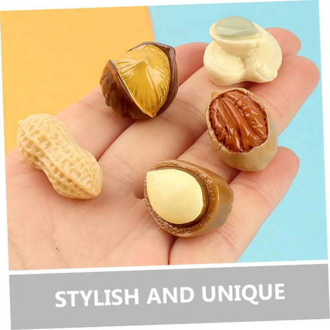 20 Pcs Resin Mini Food Toys Nuts Set For Dollhouse DIY Crafts shown in a hand, featuring realistic peanut and nut decor for mini kitchens.