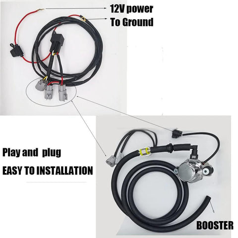 TMaster 12V brake booster vacuum pump kit with wiring harness and booster assembly, black hoses