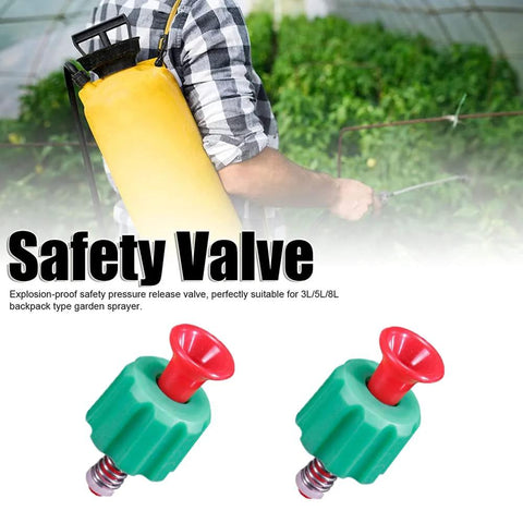 Pressure relief valves, green plastic with red tops for backpack garden sprayers; 2 pcs