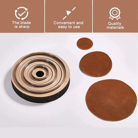 3-Piece Round Leather Cutting Die Set With Wooden Base And Japanese Precision Steel Blades For Clean Cuts On Leather And Neoprene Coasters