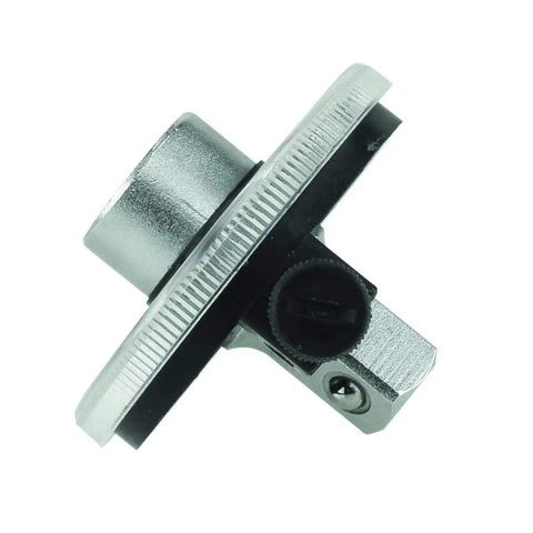 Side view of Torque Wrench Angle Gauge Tool For Half Inch Drive SF0136 With Adjustable Holding Rod And 360 Degree Scale In 2 Degree Increments.