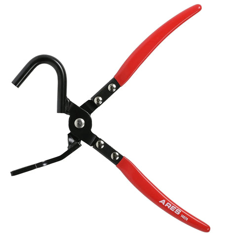 Heavy Duty Exhaust Hanger Removal Pliers With 25 Degree Offset For Hard To Reach, red handles, metal tool for car exhaust systems