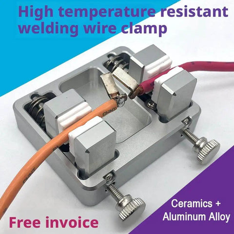 Pro Grade Soldering Station Wire Clamp Fixture Table for Stable Circuit Board Assembly, aluminum and ceramic, side view
