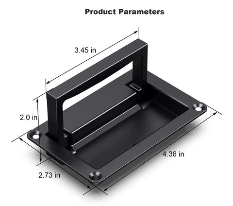 2 Pack Black Zinc Alloy Recessed Door Pull Handles For Drawers Cabinets Doors And Toolboxes, angled view with dimensions labeled.
