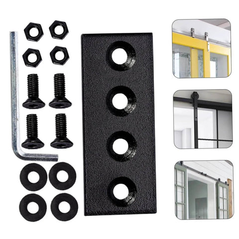 Metal Track Connection Plate Set For Barn Door Fixes Straight Brace Brackets And Fixing Plates for installation on tracks.