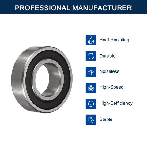 HiPicco 6009-2RS deep groove ball bearing, chrome steel, ID 45mm x OD 75mm x W16mm, double rubber seal