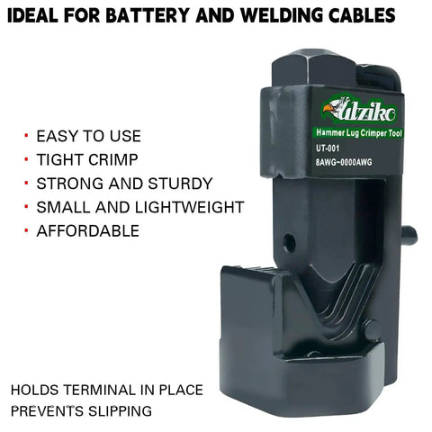 Beefy Hammer Lug Crimp Tool For 8 AWG To 0000 AWG Battery And Welding Cables, heavy-duty tool with easy grip in front view
