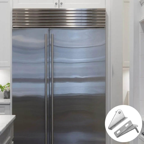 Front view of stainless steel refrigerator with Professional Refrigerator Door Hinges For Freezers Stainless Steel Adjustable 2.95x1.5x0.98 Inch Small Freezer Replacement Hinge Household Freezers Built To Last Corrosion Resistant Easy Install inset.