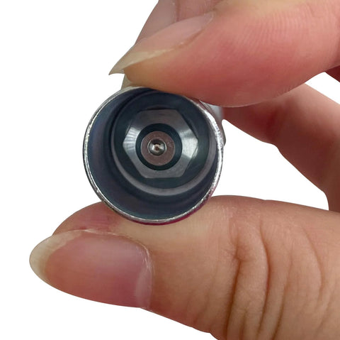 Bonsicoky 90-degree grease coupler gun adapter; metal tip, close-up held by fingers