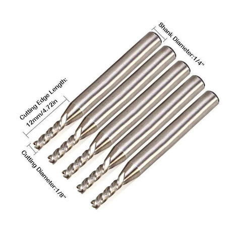 One Eighth Inch Four Flute Straight End Mill Set For CNC Machines With One Quarter Inch Shank Dope Tool Kit For Wood Nylon Aluminum Steel Milling