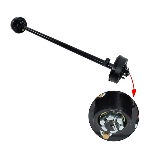 Beefy 3500 Lb 5 Lug Electric Brake Trailer Axle With 73 Inch Hub Face, 58 Inch Spring Center, 5x4.5 Bolt Pattern, Straight Steel Tube