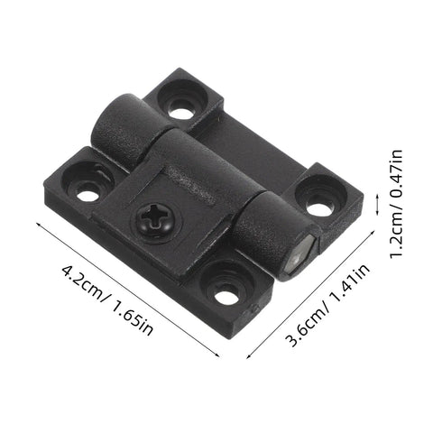 Torque Friction 90 Degree Right Angle Hinge For Cabinets And Industrial Boxes With Adjustable Torque Prevents Door Sag And Looseness Easy Install No Tool Needed Fast Fit Black Plastic Pair Luxshiny product image showing black hinge with dimensions labeled in centimeters and inches.