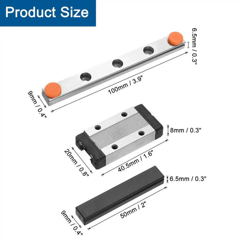 100mm Linear Guide Rail With MGN9H Carriage Block And Plastic Mini MGN12 Guide For DIY Maker Projects, 3D Printers And CNC Machines, Smooth, Quiet, High Precision Steel Rail In Silver Finish.
