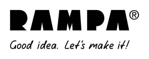 Rampa logo with slogan 'Good idea. Let's make it!' displayed in black lettering.