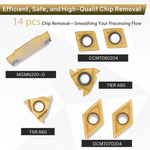 Indexable Lathe Turning Tool Kit With Twenty One Piece Pro Grade Set Featuring Three Eighths Inch And Ten Millimeter Shanks carbide inserts