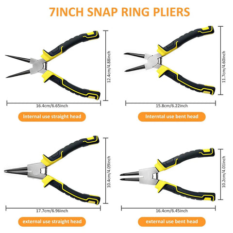 7 Inch Snap Ring Pliers Set Four Piece Circlip Pliers Kit With Straight And Bent Jaw Internal And External Rings