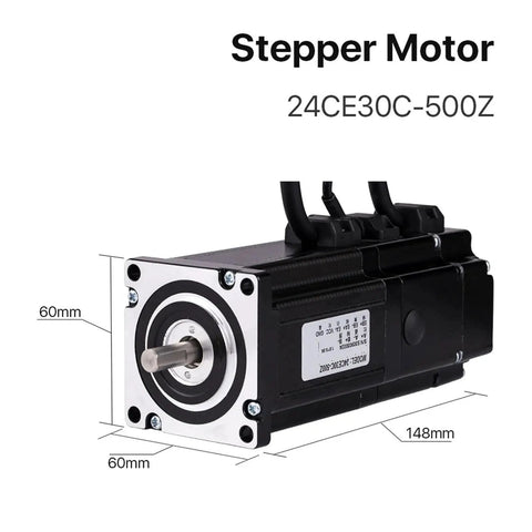 Stepper motor NEMA 24 closed-loop with brake, black housing, 60x60mm mounting, 148mm long, shaft protrudes