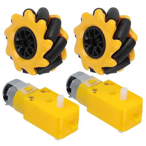 Gear Motor Mecanum Wheel Set 3V-12V DC No Welding Plug And Play For Small Robot Cars with 48mm Diameter Rubber Coated Wheels