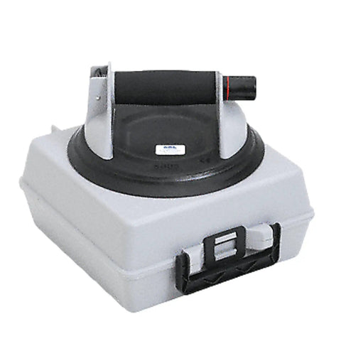 8 Inch Pump Activated Vacuum Lifter With One Hand Operation, featuring a soft contoured sure grip handle, in protective carrying case.