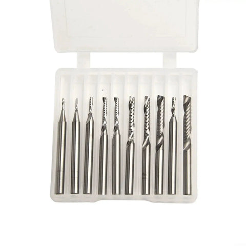 Carbide End Mill Set With 1/8 Inch Shank Single Flute Upcut Router Bits For CNC Milling Wood And Acrylic, 10 Piece Kit With 4mm 6mm 12mm 17mm 22mm Sizes