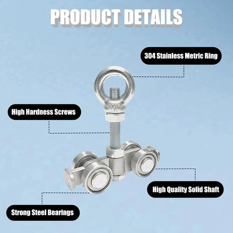 Heavy Duty Four Wheel Trolley Assembly Rollers For 1-5/8 Inch Wide Strut Channels And Taller Galvanized Carbon Steel Silent Operation