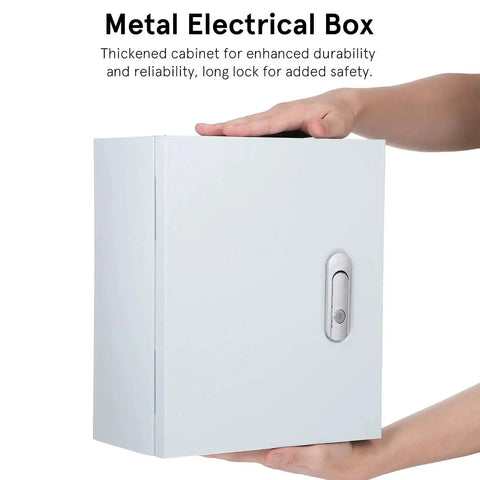 Beefy Outdoor Wall Mounted Metal Electrical Junction Box Weatherproof Control Panel Enclosure 250x300x140mm held by hands