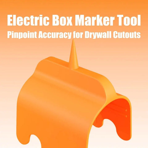 Orange Six Pack Drywall Outlet Marker Tool For Precise Electrical Box Locator On Sheetrock Installation, close-up with pin top