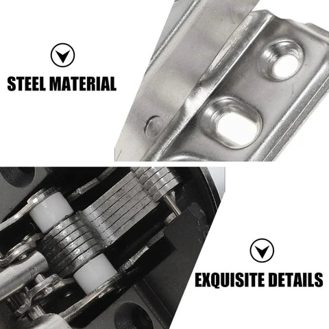 4 Pack Hydraulic Glass Door Hinges With Soft Close Damping For Kitchen Cabinets And Wine Cabinet Doors Quiet Smooth Closing Durable Cabinet Door Hardware showcasing steel material and detailed hinge components.