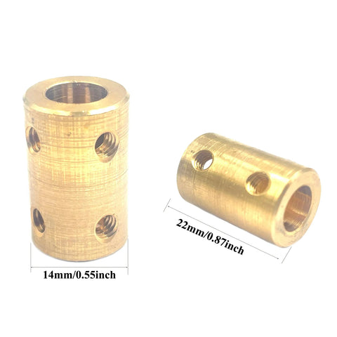 Brass 5mm-to-5mm shaft coupling set, 5 pcs, rigid motor couplers with multiple threaded holes.