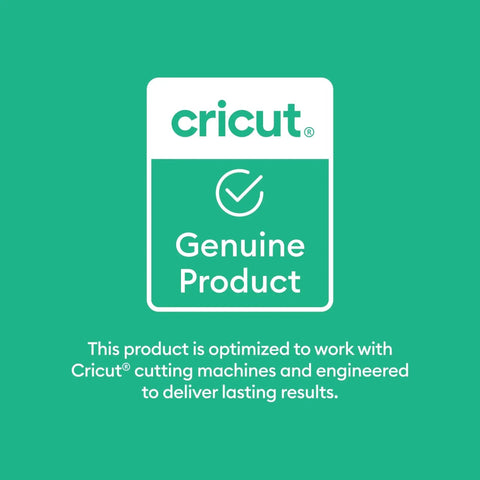 Cricut genuine product label with text confirming compatibility with Cricut cutting machines and promise of lasting results.