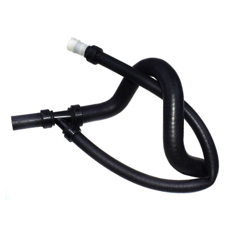 Engine lower heater hose outlet coolant recovery pipe, black rubber tubing with white plastic connector