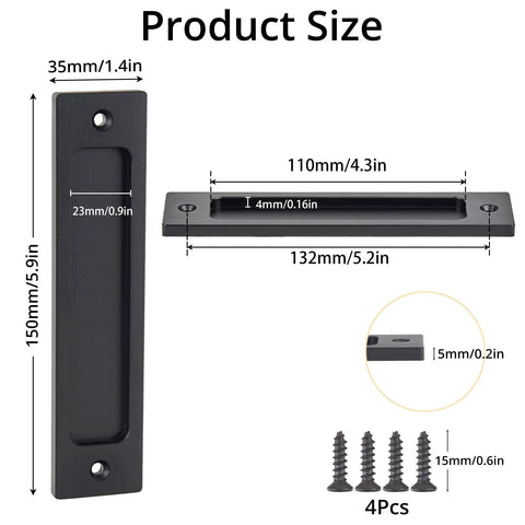 Two Pack Finger Flush Aluminum Alloy Pull Handles For Sliding Doors, Pocket Doors, Drawers And Cabinets, Rectangular Recessed Pull Hardware In Black Finish