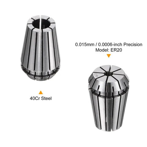 ER20 Spring Collet Chuck 4mm Clamping Diameter, 0.015mm Ultra Precision Tolerance, 40Cr Steel Construction, 2 Pcs