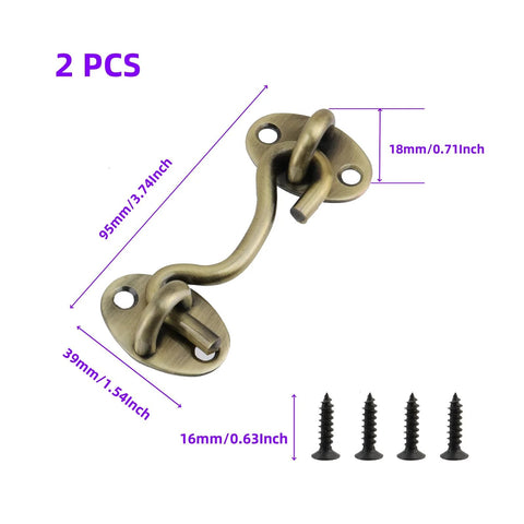 No-Fuss Privacy Hook And Eye Latch Set, 3.74 Inch Stainless Steel Gate Latch With Mounting Screws, Antique Bronze Finish, 2 Pack