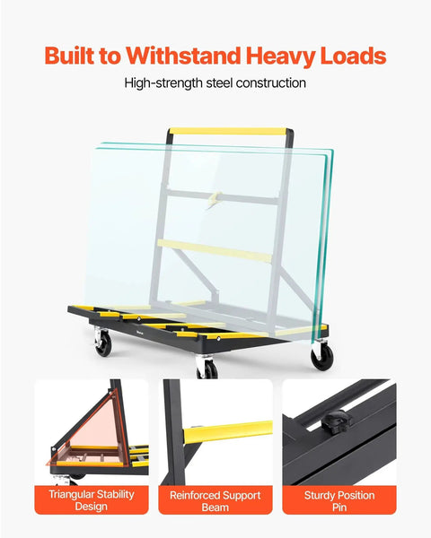 Drywall Cart Dolly With 1800 Lb Load Capacity And Expandable Deck featuring glass panels and steel construction on swivel casters