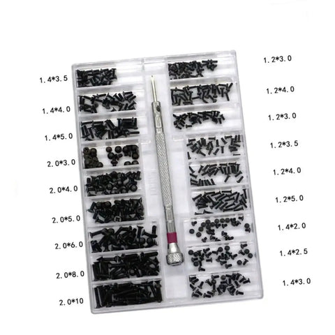 18 Piece Miniature Screw Set With Flat Countersunk Head Micro Screws For Glasses, Watches, And DIY Projects In A Clear Storage Box