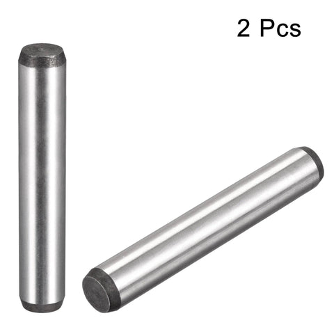 Image showing two Three Eighths Inch Dowel Pins Two Inches Long Heat Treated Alloy Steel Built To Last With Extra Hardness Bright Finish