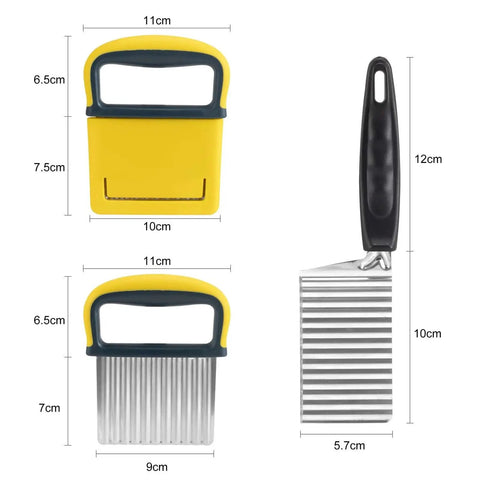 2 Piece Crinkle Cutter Set Stainless Steel Veggie Slicer For Potatoes Carrots And More Waffle Fries Chip Cutter French Fry Chopper Kitchen Gadget with dimensions