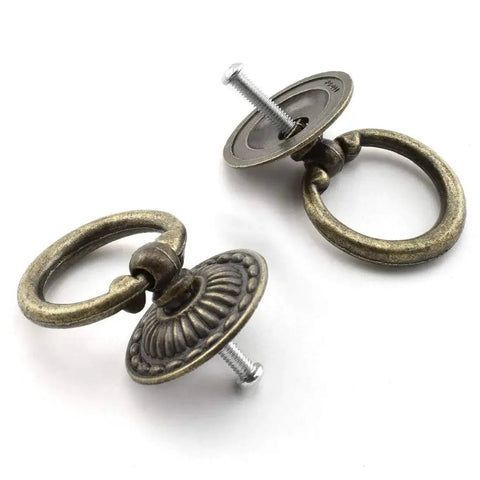 Antique Bronze Ring Knob Pull Handles 4 Pack With Matching Screws For Drawers Cabinets Dressers Cupboards And Jewelry Boxes