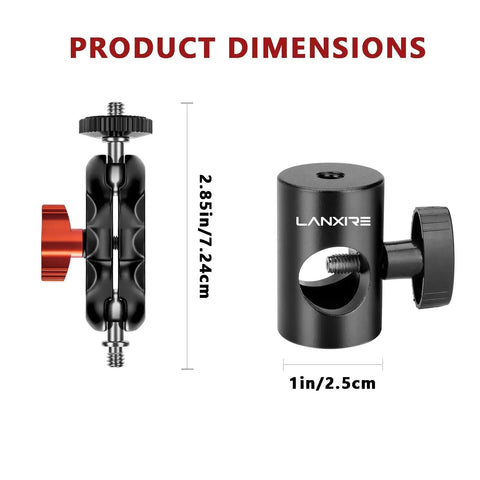 Dimensions of Quarter Inch Screw Mount Adapter Kit With Dual Joint Tilt For C Stand Boom Arm And Light Stand Mount Converter