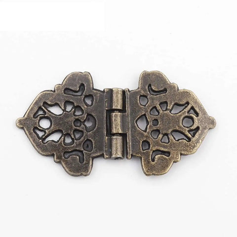 Old School Alloy Hollow Flower Hinges For Cabinets And Boxes, durable metal butt cabinet door hardware, classic Chinese style, front view