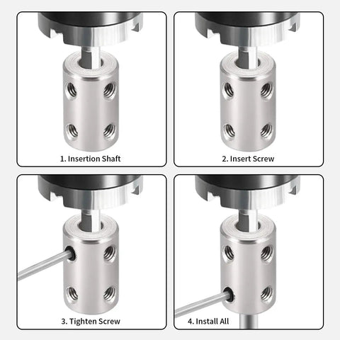 Installation steps of Two Pack 6.35mm To 8mm Bore Rigid Shaft Coupler With M4 Set Screws Stainless Steel For 3D Printers and RC projects.
