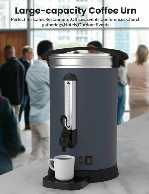 80 Cup Commercial Coffee Urn For Events And Catering Gigs, 12 Liter Capacity, Stainless Steel Double Wall Insulation Keeps Coffee Hot, Electric Coffee Maker And Beverage Dispenser For Weddings, Parties, Buffets shown on table at event