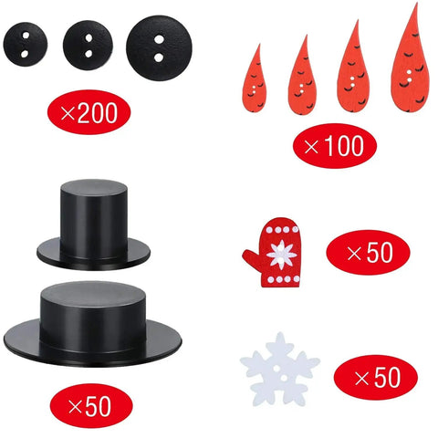 Massive Christmas Craft Button Kit With 450 Pieces Including carrot noses, tiny black buttons, mini plastic top hats, glove buttons, white snowflake buttons