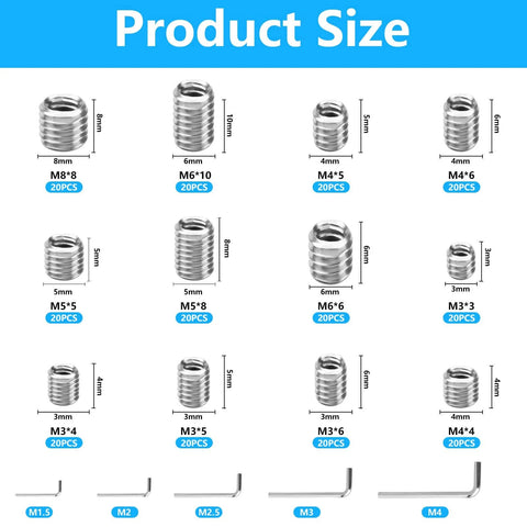 240 Pcs Set Screws Assortment Kit With Allen Keys In M3 M4 M5 M6 M8 Sizes Premium 304 Stainless Steel Cup Point Hex Grub