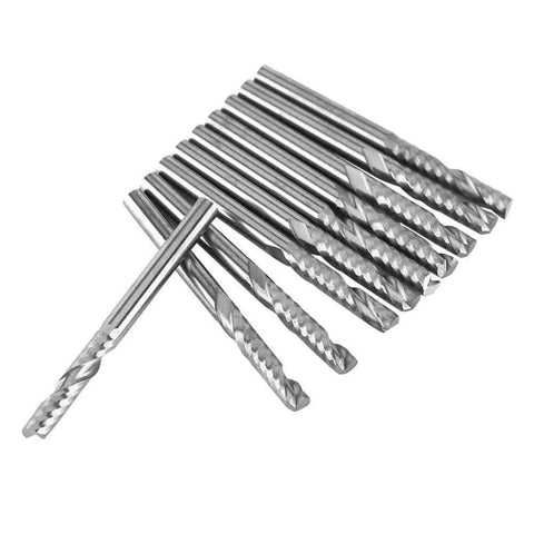 End Mill Bits Set Of Ten With One Eighth Inch Shank Single Flute CNC Router Bits Tungsten Carbide Pro Grade For Wood Aluminum Steel