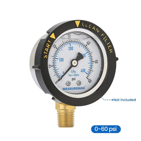 Pro-Grade Pool Filter Pressure Gauge Replacement 0-60 PSI With 2 Inch Dial Bottom Mount 1/4 NPT Stainless Steel by MeasureMan